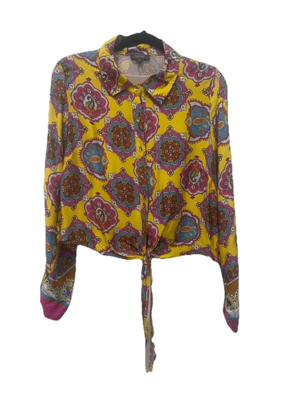 Haute Hippie Boho Multi Color Paisley Long Sleeve Blouse Size Large